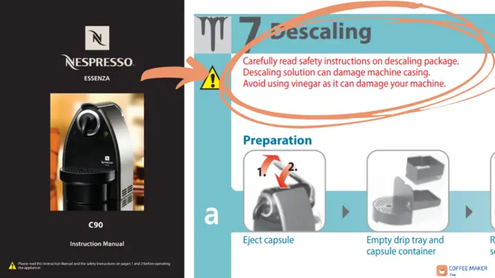 Nespresso Essenza - avoid using vinegar as it can damage your machine