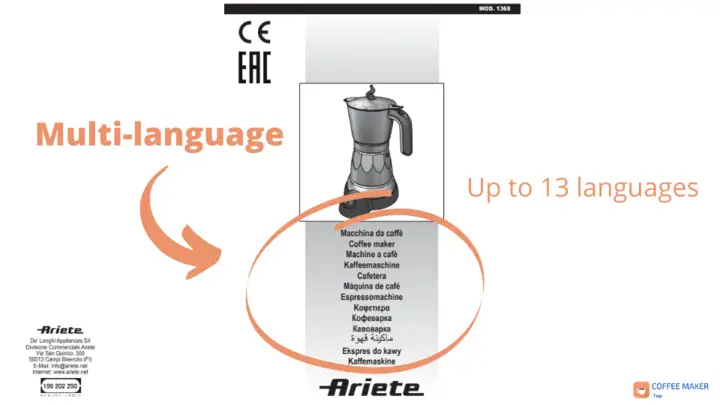 Multi-language Ariete coffee machine user manuals